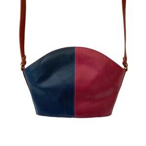 Vintage 1970s Nordstrom Colorblock Crossbody Bag Pebbled Leather Navy Pink EUC